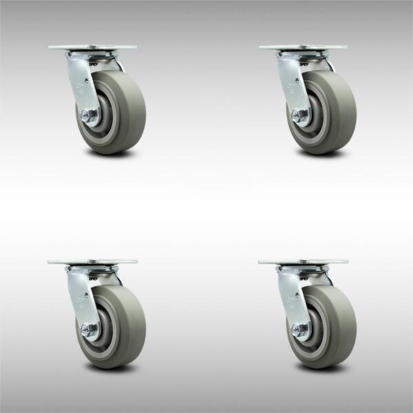 5 Inch SS Thermoplastic Rubber Caster Set with Ball Bearing and Swivel Lock SCC